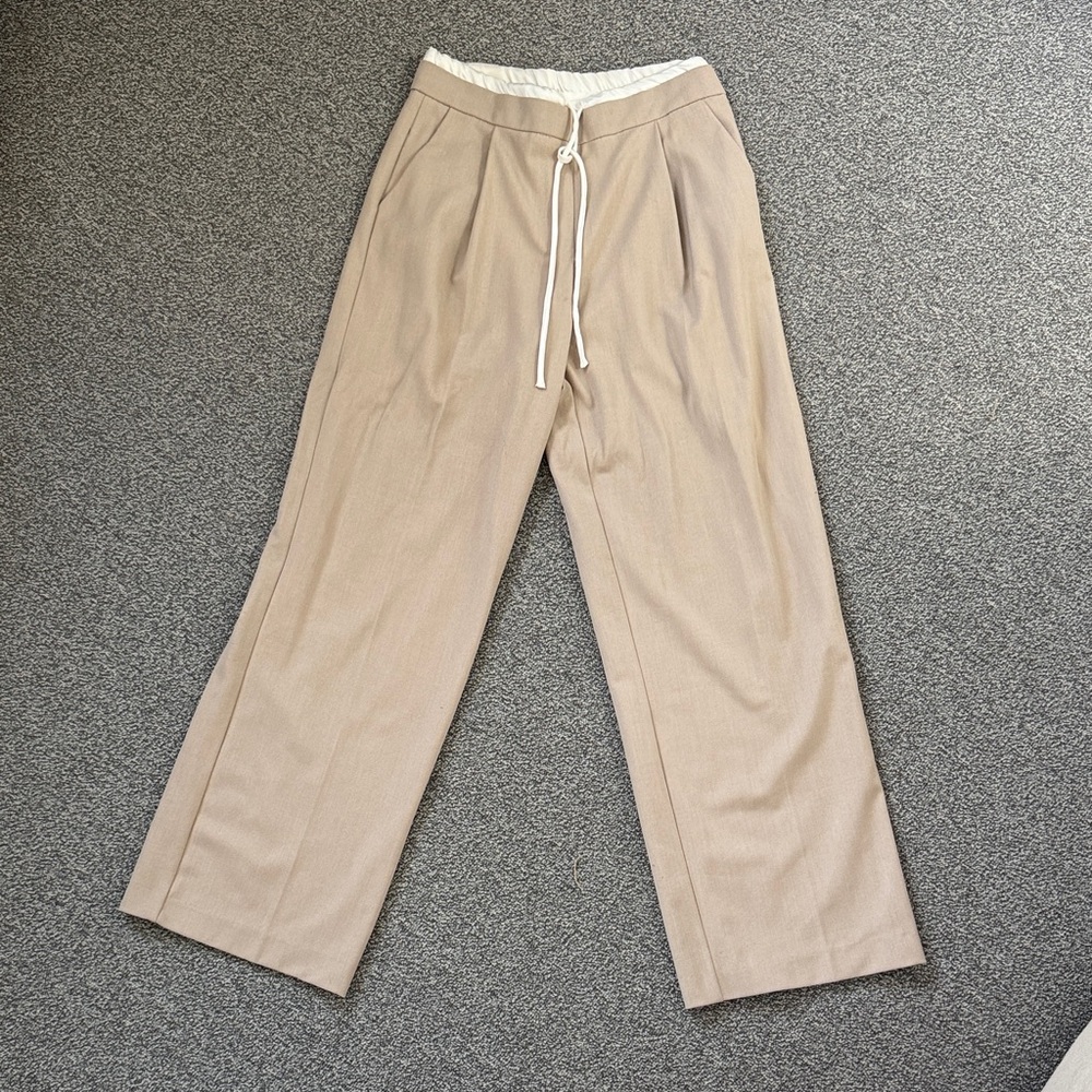 Zara Beige Drawstring Pleated Chinos